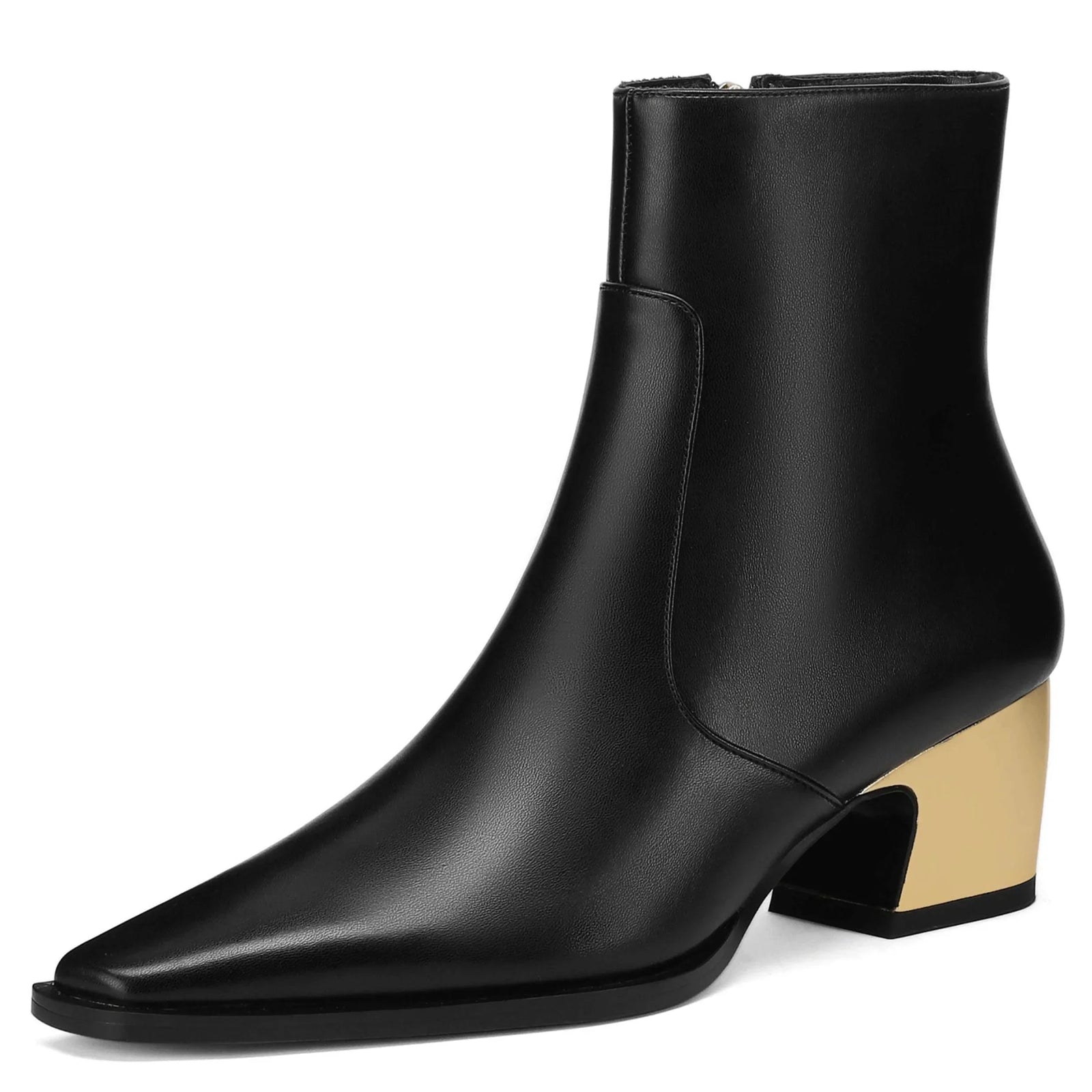 Booties for Women Wide Calf Gold Chunky Heel Elegant Dress Boots - Evallys.com