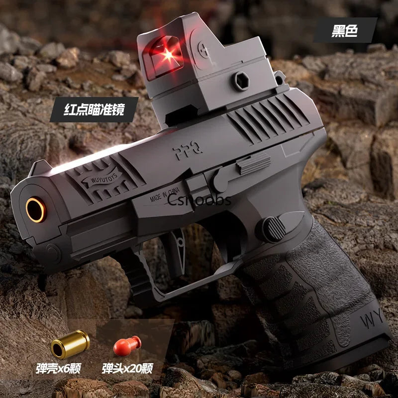 Small Black Toy Gun Mini PPQ Continuous Firing Shell Throwing Gun Model Soft Bullet Launcher BlowBack Airsoft Pistol for Kids - Evallys.com