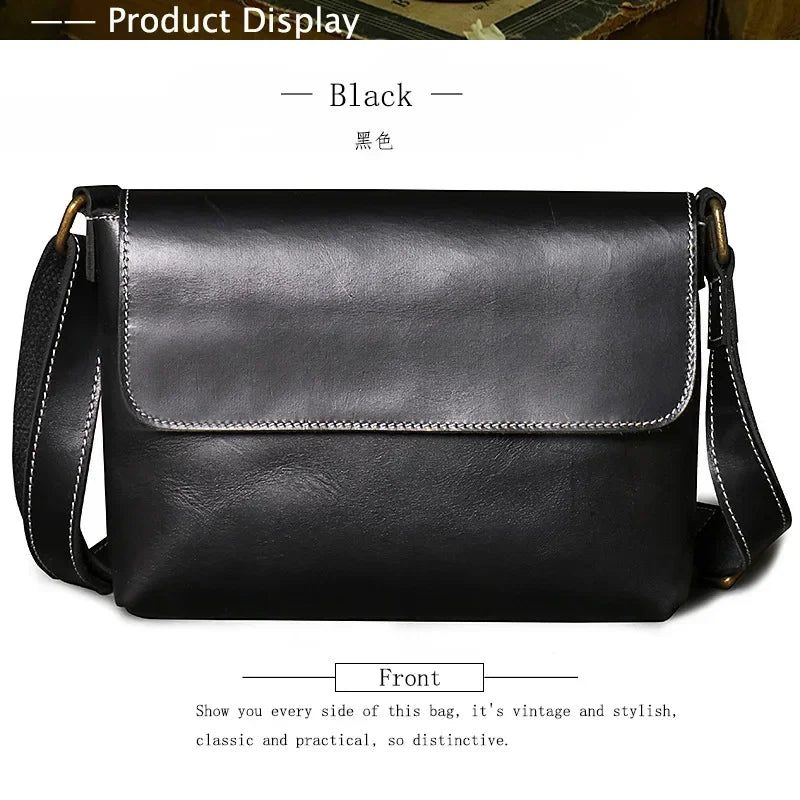 Crazy Horse Leather Men's Shoulder Bag Genuine Leather Small Bag Crossbody Cowhide Bag for Man High Quality Men Satchel Bags - Evallys.com