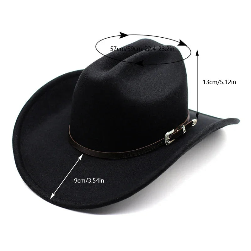 Vintage Western Cowboy Hat – Unisex Wide Brim Leather Jazz Cap - Evallys.com