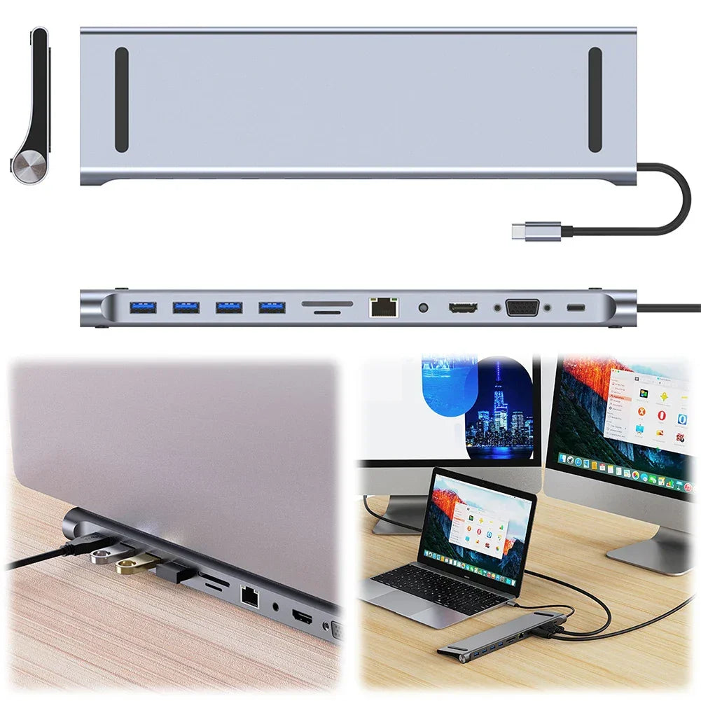 11 in 1 USB C Docking Station 1* USB 3.0 3*USB2.0 USB C Hub Triple Display Multiport Adapter for Dell/Surface/HP/Lenovo Laptops - Evallys.com
