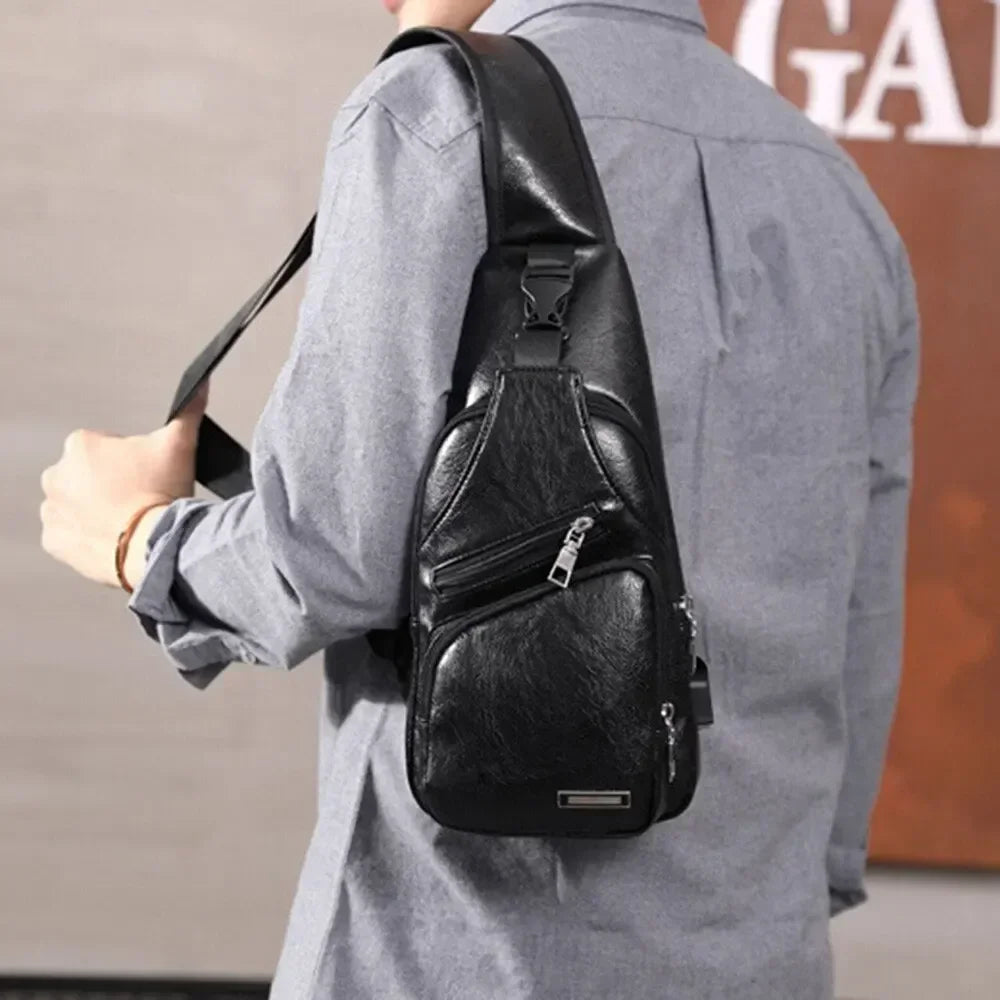 Men USB Charging Bag Men Chest Bag For Custom PU PVC Shoulder Bag Diagonal Package Messenger Travel Bag Cross Body Bags - Evallys.com