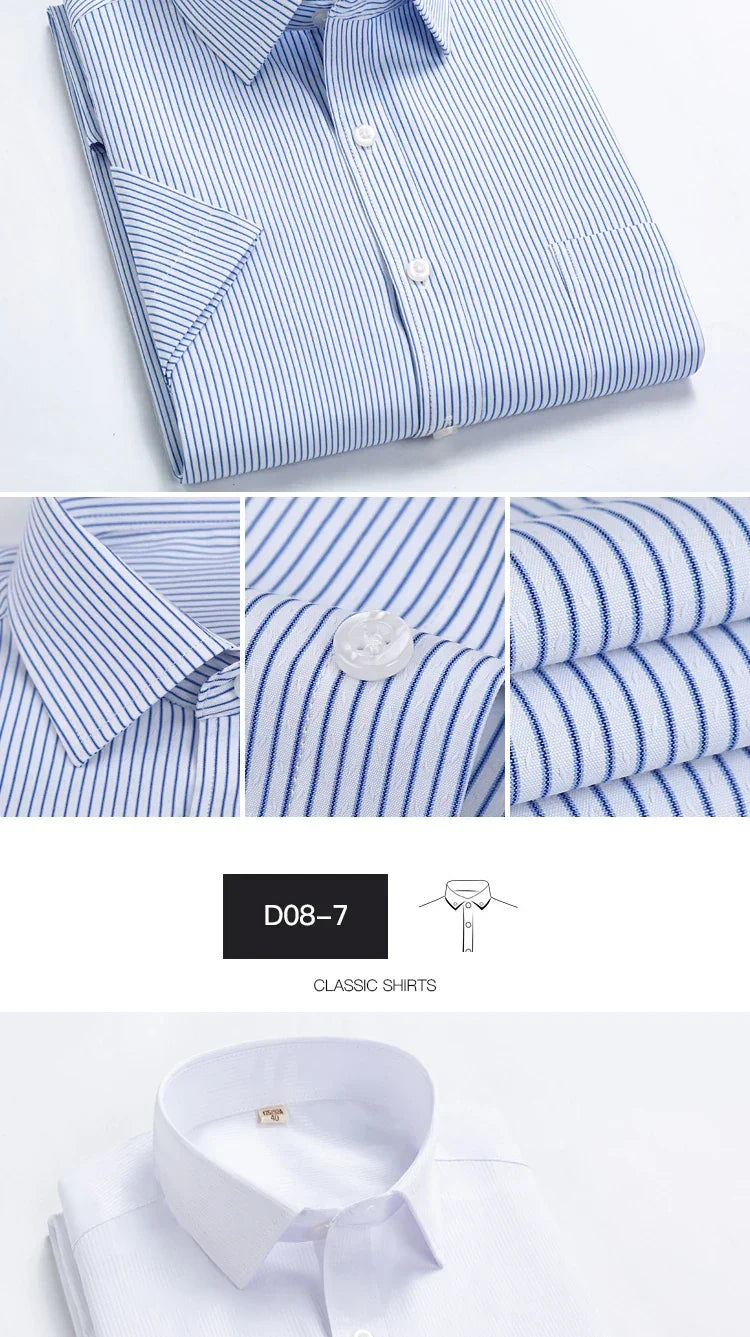 2022 Plus Size 8xL 7XL 6XL Men's Business Short Sleeve Fomal Shirts Man Striped Summer Work Dress Shirt Soft White - Evallys.com