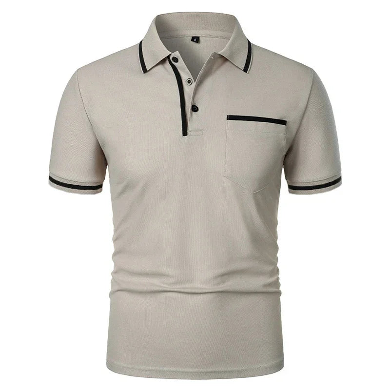 New Men's Short Sleeve Polo Shirts Solid Color Casual T-shirt Summer Trendy Breathable Loose Basic Splice Top Pockets Men Shirts - Evallys.com