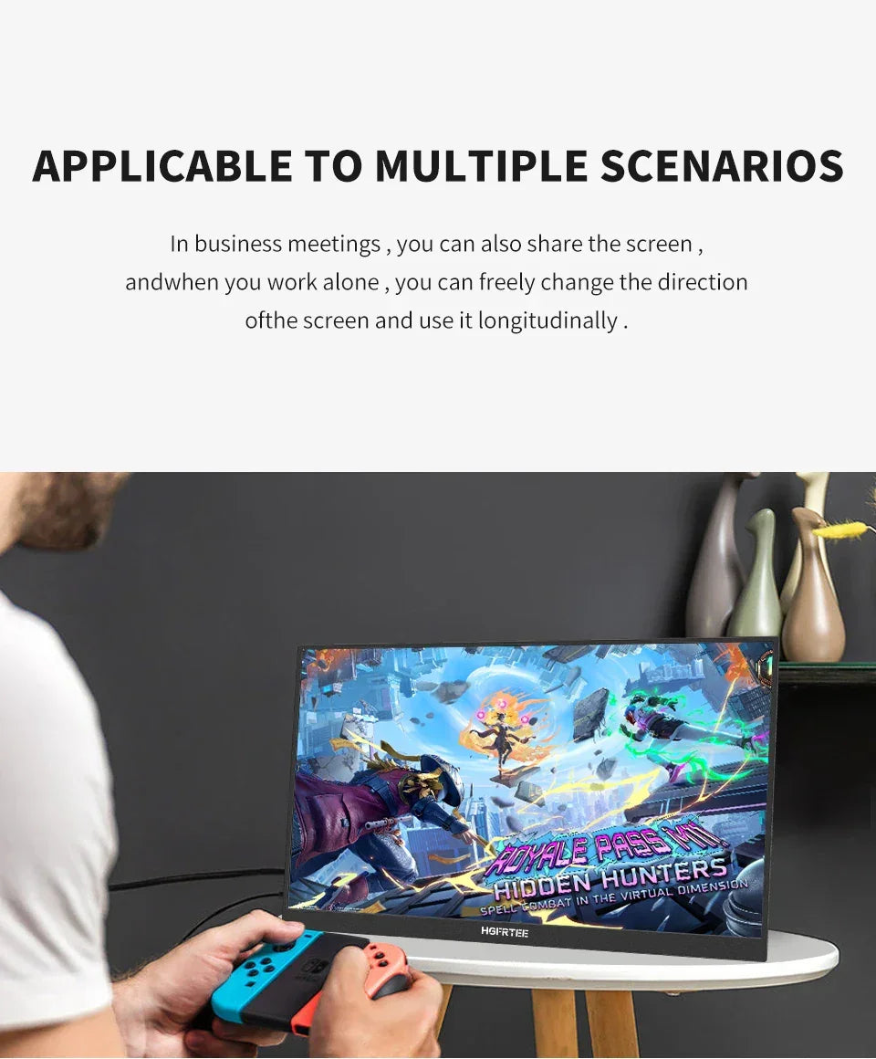HGFRTEE 15.6inch Portable Monitor FHD-IPS Panel Second Screen for Laptop Gaming Extended Display with Type C HDMI - Evallys.com