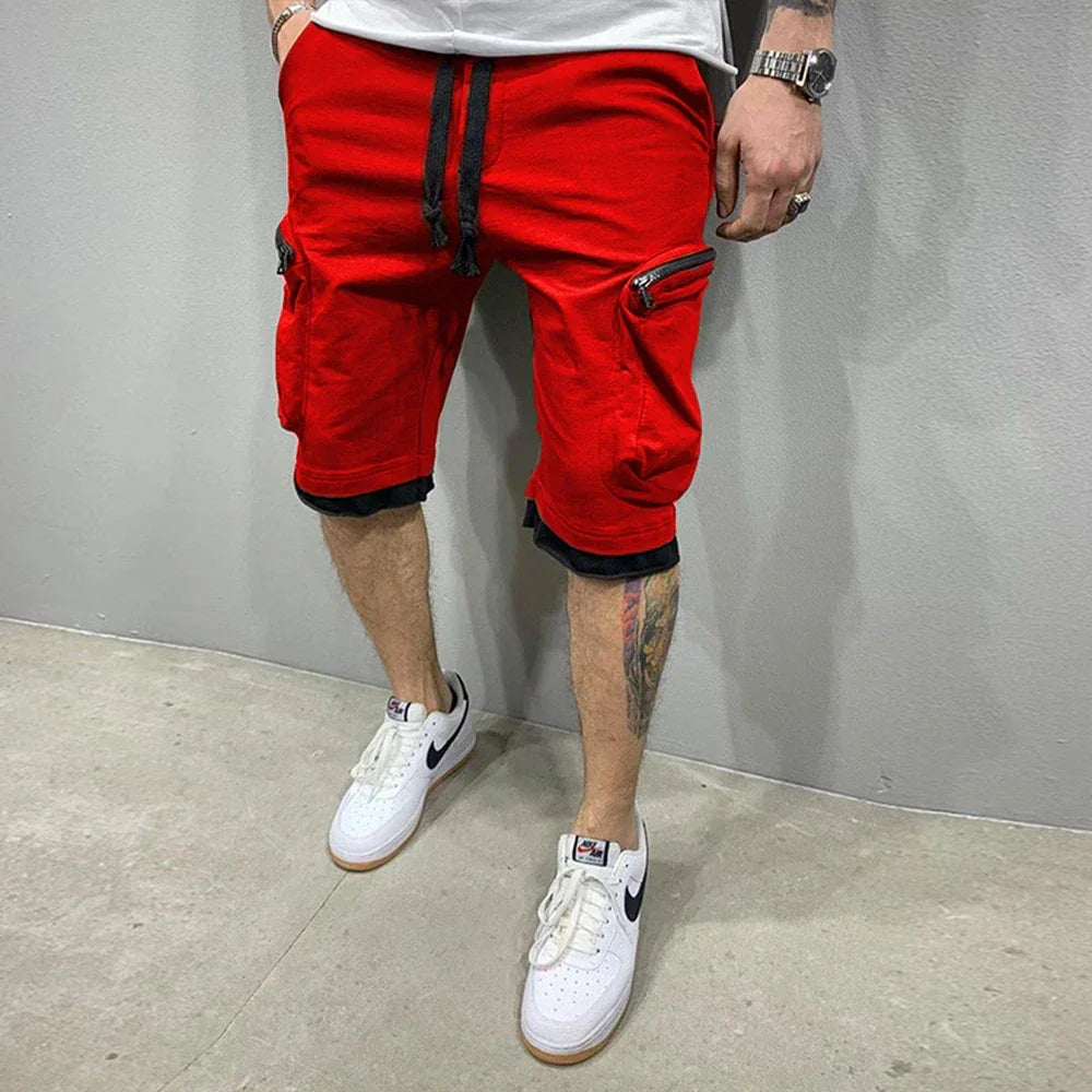 Mens Summer Cargo Shorts Cotton Workout Fitness Shorts Breathable Jogger Training Gyms Bodybuilding Multi Pocket Yellow Shorts - Evallys.com