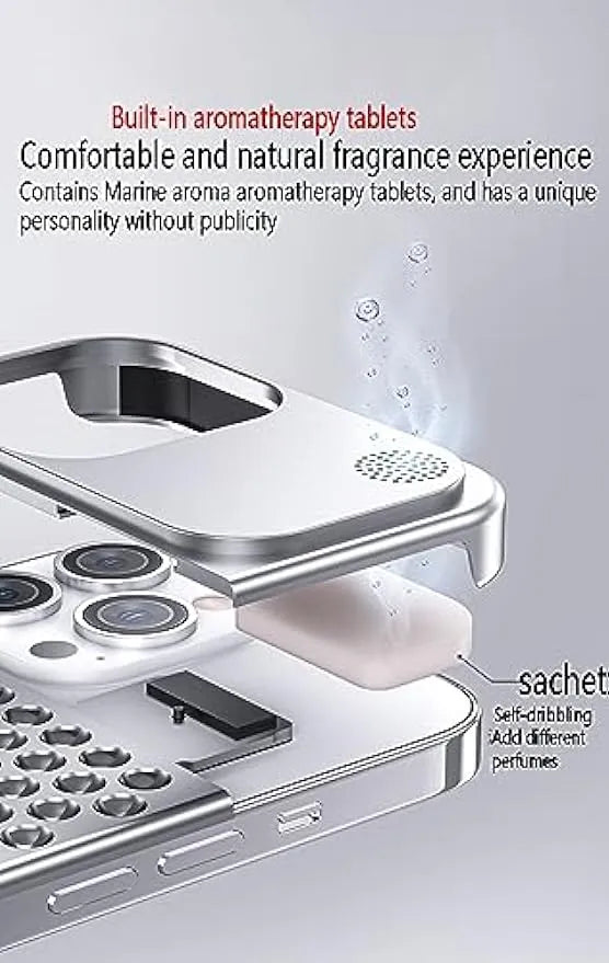 Aromatherapy Phone Case Anti-Scratch Protective Cover Aviation Metal Cooling Simple Shell For iPhone 14 Plus 13 12 15 Pro Max - Evallys.com