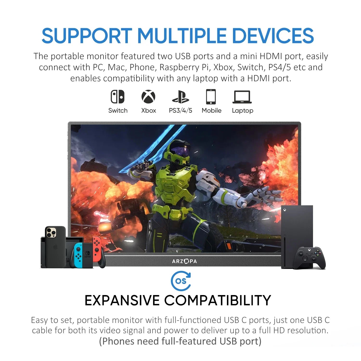 ARZOPA 16inch 2K Portable Monitor 16:10 IPS Screen with type-c mini hdmi Second Display for MAC/Laptop/PC/Xbox/PS4/5/Switch,Z1RC - Evallys.com