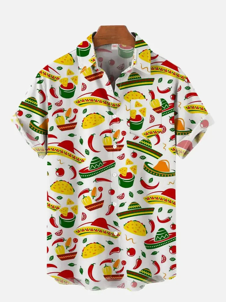 2024 Fashion Men's Hawaiian shirts Mexican Style Colorful Graffiti Art Poster Prints Short Sleeve Shirt Hawaii style clothing - Evallys.com