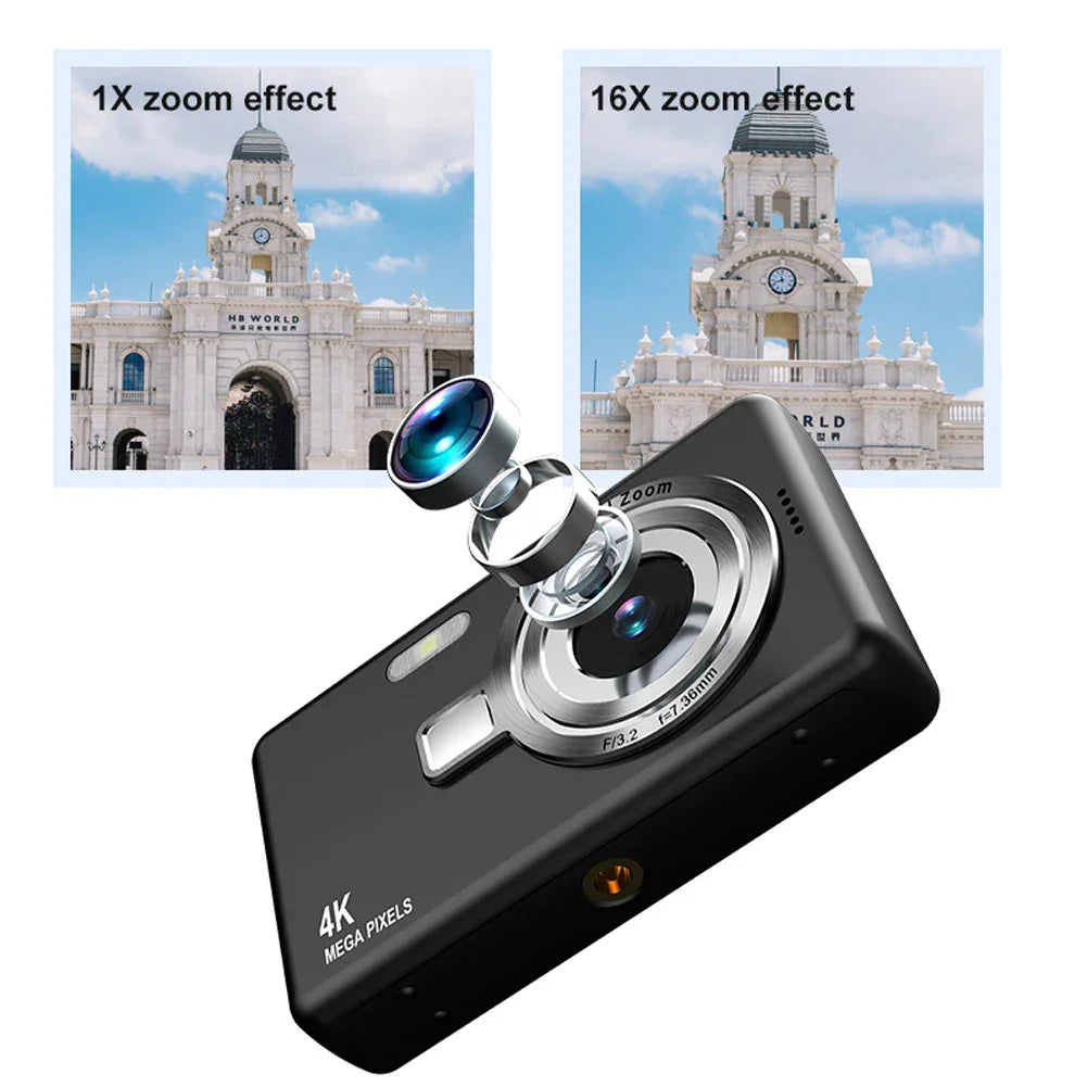 4K HD 1080P Digital Camera 96MP Autofocus Vlogging Camera 2.4 Inch IPS Screen Portable Vlogging Camera for Kids Adults Beginners - Evallys.com