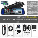10" Dash Cam 4K 3840*2160P Car Dvr Carplay Android Auto GPS 5G WIFI AUX Stream RearView Mirror Dashcam Camera Drive Recorder FM - Evallys.com