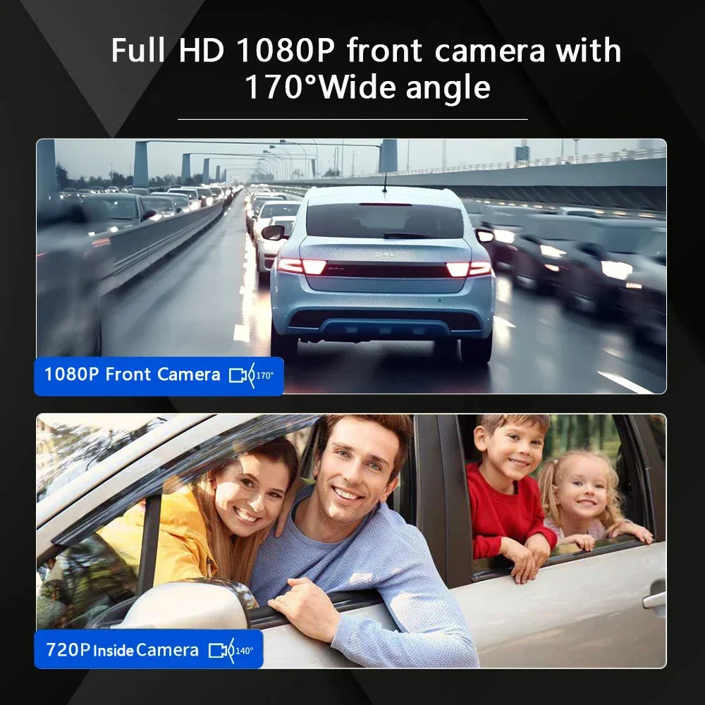 WIFI Dual Camera Dash Cam 1080P with IR Night Vision Loop Recording Wide Angle Car DVR for Front and Inside - Evallys.com