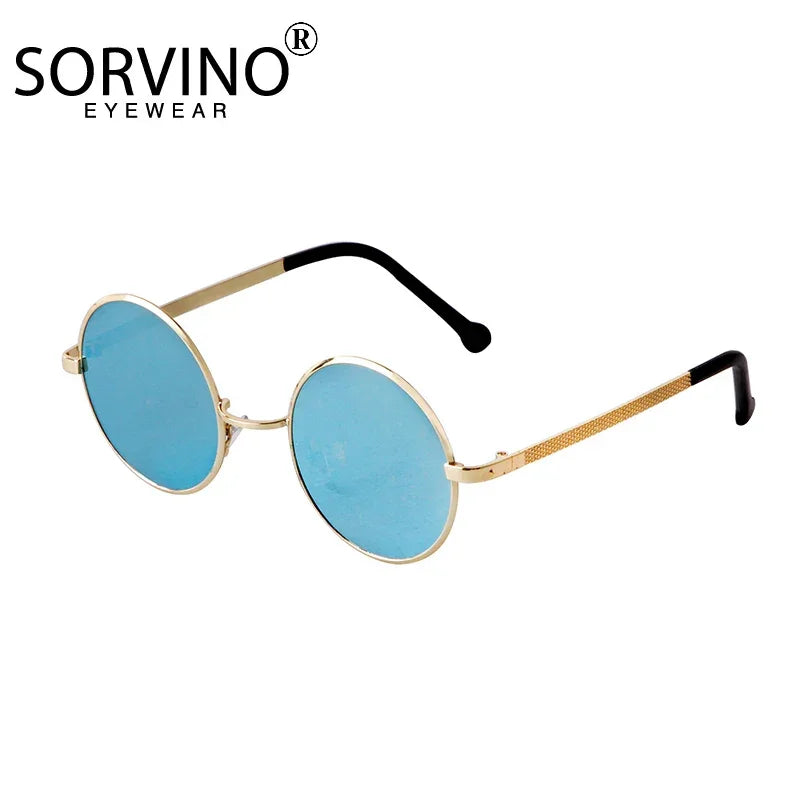 Steampunk Small Round Sunglasses Men 2022 Brand Vintage Metal Mirror Film Women Sun Glasses Cool Circle Shade Eyewear Male UV400 - Evallys.com