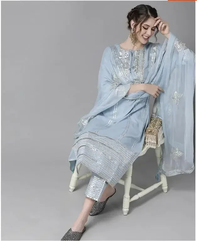 Traditional Indian Punjabi Salwar Kameez Set – Embroidered 3-Piece Outfit - Evallys.com