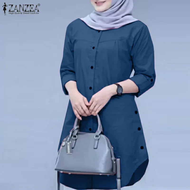 ZANZEA Women’s Abaya Blouse – Casual Islamic Long Sleeve Tops 2024 - Evallys.com