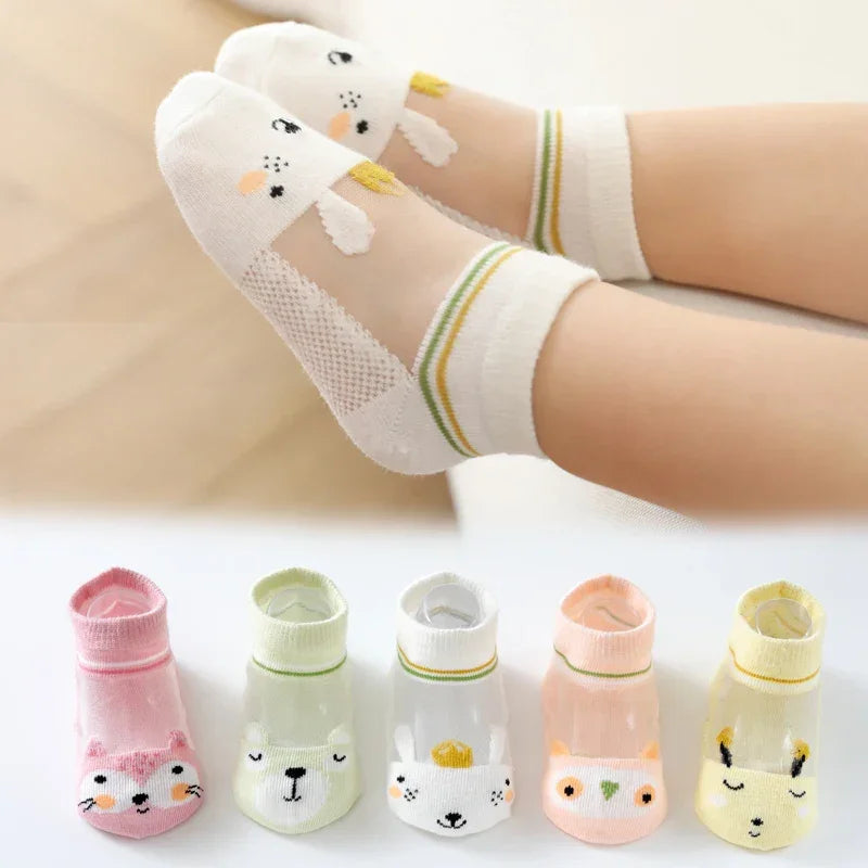 5 PAir Set Children Socks Summer Fishnet Boy Socks Spring Summer Thin Mesh Boat Socks Boys Girls Short Socks - Evallys.com