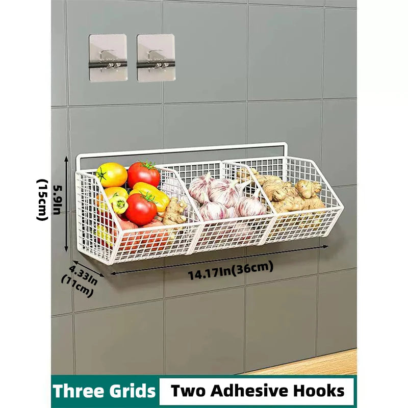 Kitchen Storage Shelf Wall Mounted Bathroom Organizer Basket No Drill Adhesive Mount Rack for Vegetable Fruit Drain Baskets