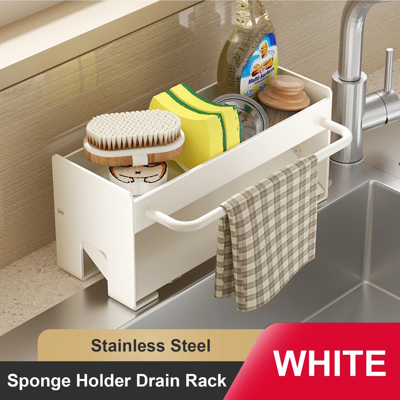 Kitchen Sponge Holder Stainless Steel Sink Drain Rack Soap Drainer Towel Rack Shelf Organizer bathroom Storage Accessories