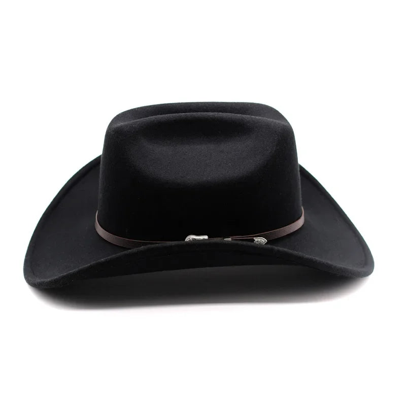 Vintage Western Cowboy Hat – Unisex Wide Brim Leather Jazz Cap - Evallys.com