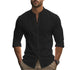 Men's Henry Shirts Cotton Linen Slim Fit Causal Hawaiian Solid Color Basic Style Spring Summer Breathable Men Clothing - Evallys.com