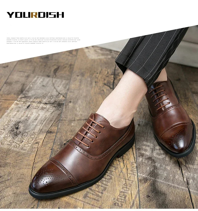 Men's Formal Shoes Red Sole Fashion Business Casual Party Banquet Daily Retro Carved Lace-up Brogue Dress Wedding Shoes Size 48 - Evallys.com