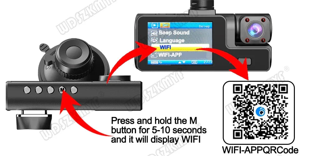 3Camera Dash Cam For Car Camera 1080P Video Recorder WIFI Car DVR Front Rear View Camera Night Vision Black Box Car Accessories - Evallys.com