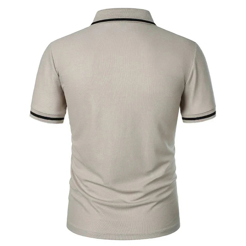 New Men's Short Sleeve Polo Shirts Solid Color Casual T-shirt Summer Trendy Breathable Loose Basic Splice Top Pockets Men Shirts - Evallys.com