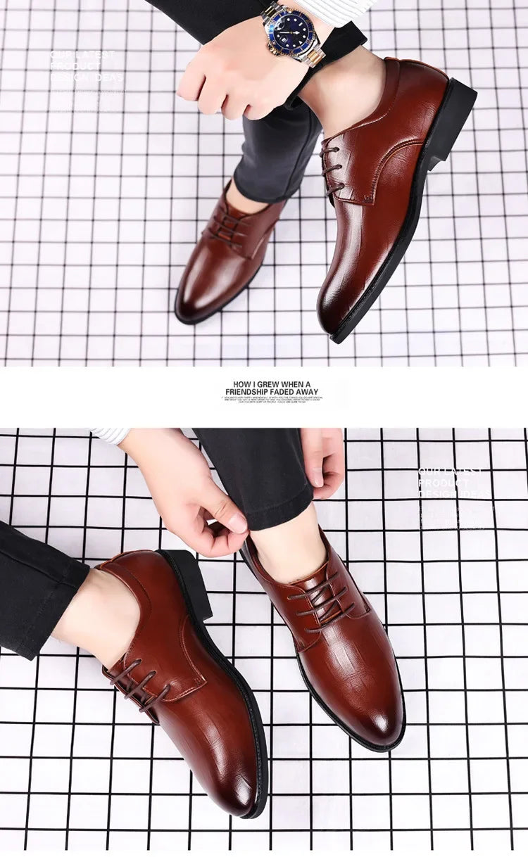 Mens Leather Dress Shoes Men's Formal Social Male Shoe Casual Business Pointed Toe Luxury Party Designer Shoes for Men - Evallys.com