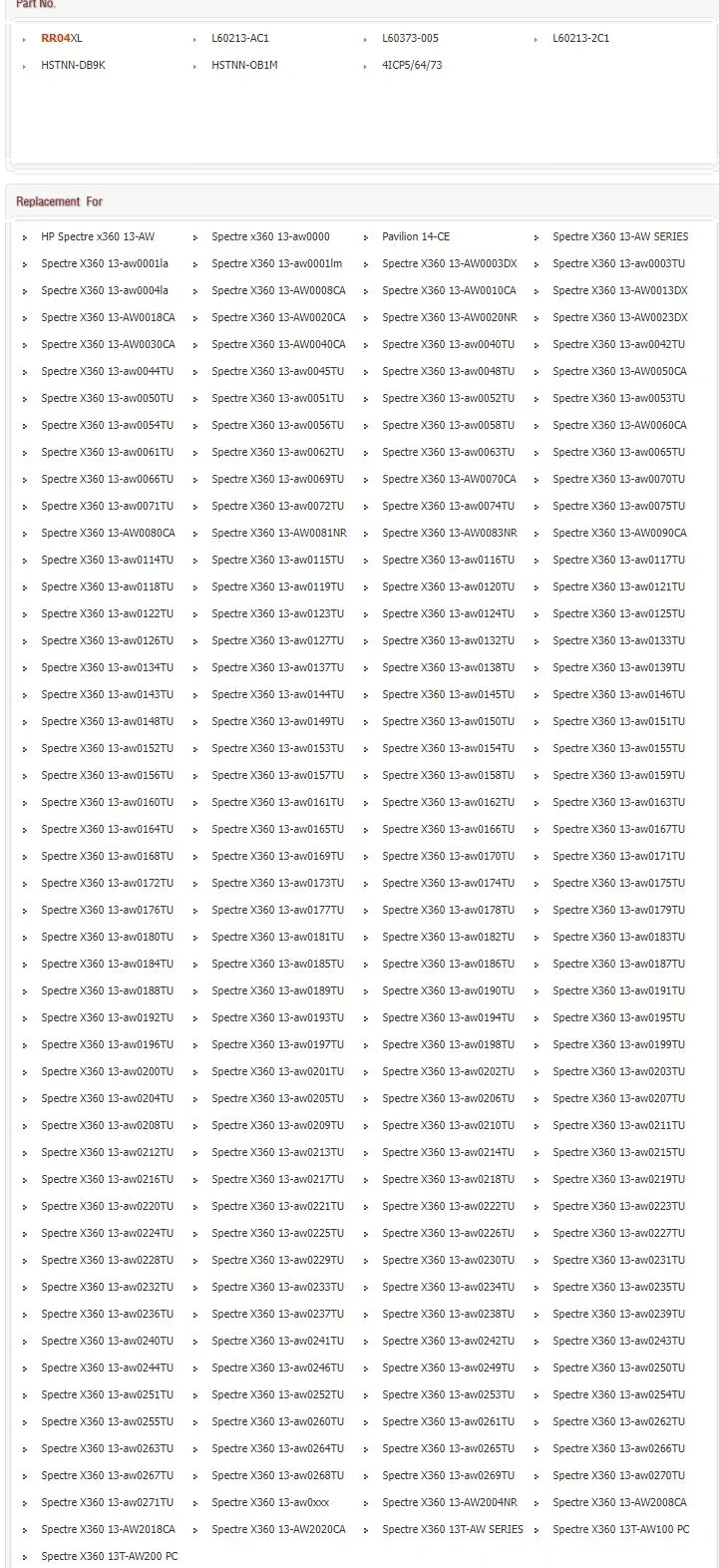 New RR04XL Laptop Battery for HP Spectre X360 13-AW AW0001TU AW0021NG HSTNN-DB9K OB1M L60213-2C1 L60373-005 14-CE 15.4V 60.76Wh - Evallys.com
