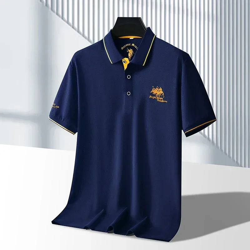Men's Business Casual Short Sleeved Embroidered Solid Color Polo Shirt Fashionable Breathable Comfortable Summer Versatile Top - Evallys.com