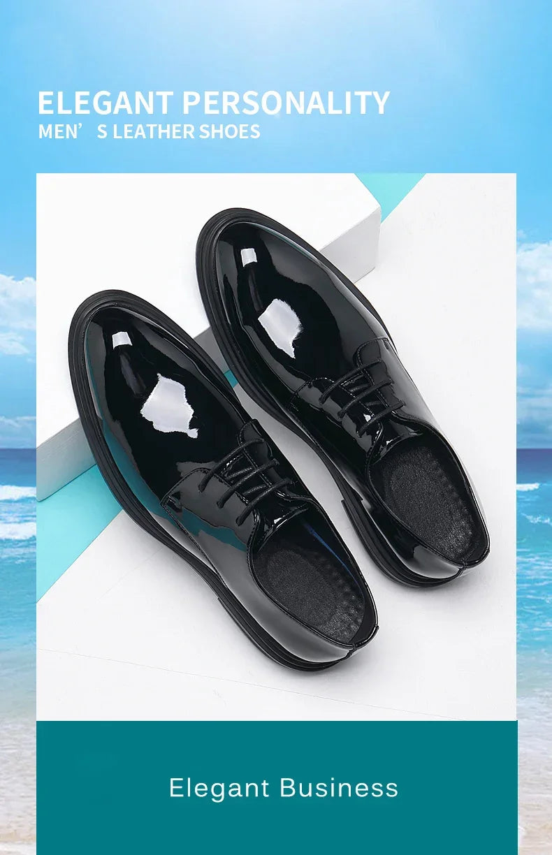 FUQIAO New Men 6/8cm Derby Shoes Patent Leather Height Increase Men Dress Shoes Formal Elevator Business Lift Shoes Bright Upper - Evallys.com