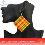 SOMESOOR Madras & Plaid Fabric Design Wooden Drop Earrings Afro Ethnic Headwrap Pattern Print Ear Dangle Jewelry For Women Gifts - Evallys.com