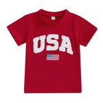 Independence Day Kids T-Shirt with USA Flag Embroidery Patriotic Short Sleeve Tee for Boys Loose Fit Summer Top - Evallys.com