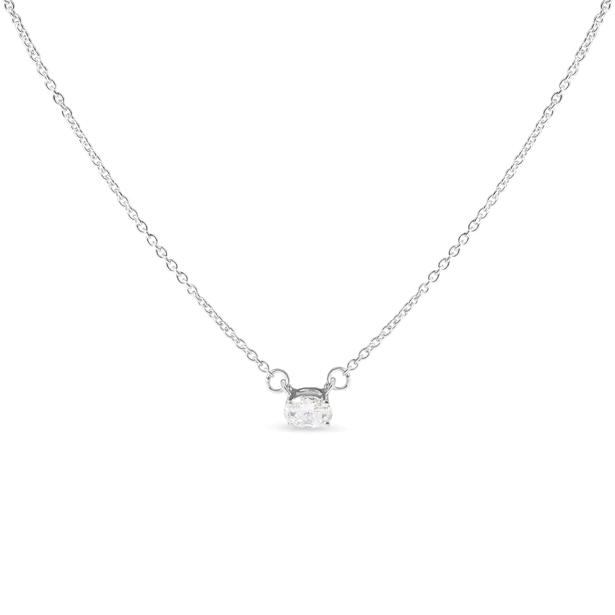 14K White Gold 1/4 Cttw Lab Grown Oval Solitaire Diamond East West 18" Pendant Necklace (G-H Color, VS2-SI1 Clarity) - Evallys.com # #