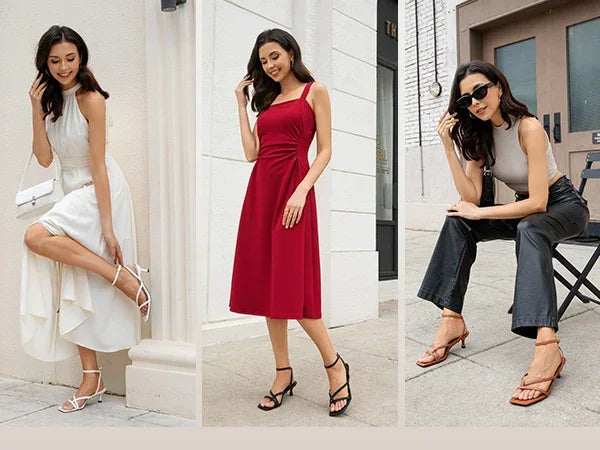 Women's Strappy Kitten Heels Square Toe Flip Flops Low Heels Ankle Strap Party Dress Thong Heeled Sandals - Evallys.com