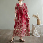 Summer Ethnic Print Dress with Pockets – Loose Mid-Calf Casual Wear - Evallys.com