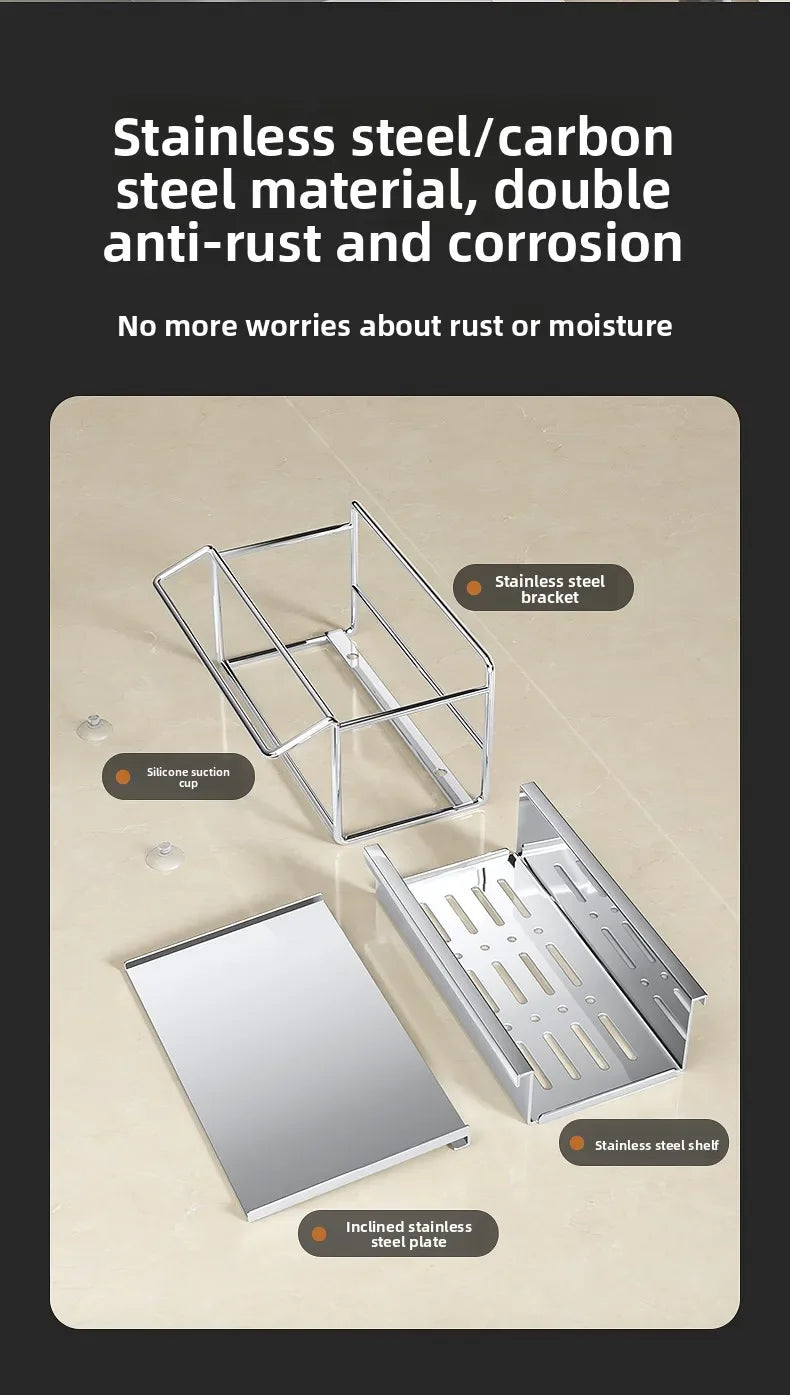 Stainless steel sponge rack sink drain rack Multifunctional countertop rag storage rack Sponge storage rack kitchen supplies
