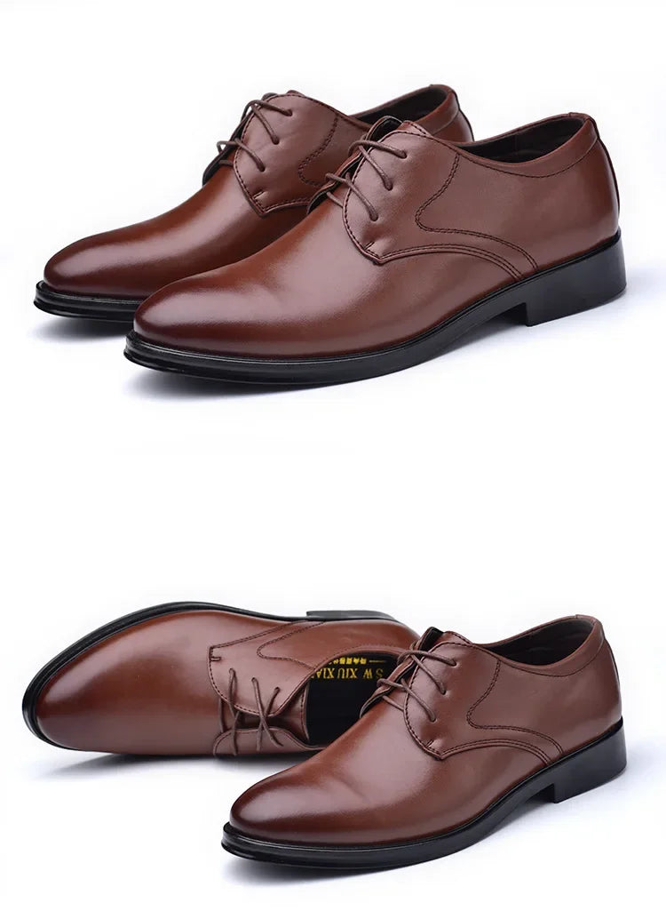 Men Dressing Shoes Formal for Men's Casual Shoe Leather Social Wedding Designer Pointed Toe Black Office Winter Shoes Brand 2023 - Evallys.com