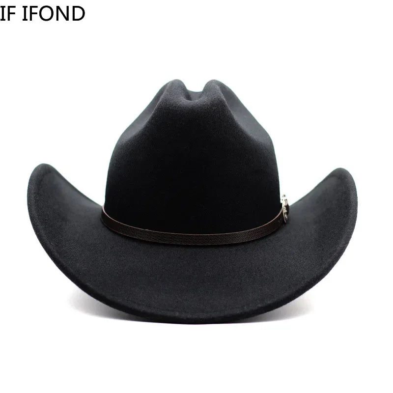 Vintage Western Cowboy Hat – Unisex Wide Brim Leather Jazz Cap - Evallys.com