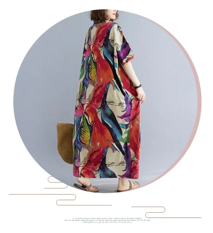 Vintage Cotton Summer Maxi Dress – Harajuku Floral Beachwear - Evallys.com