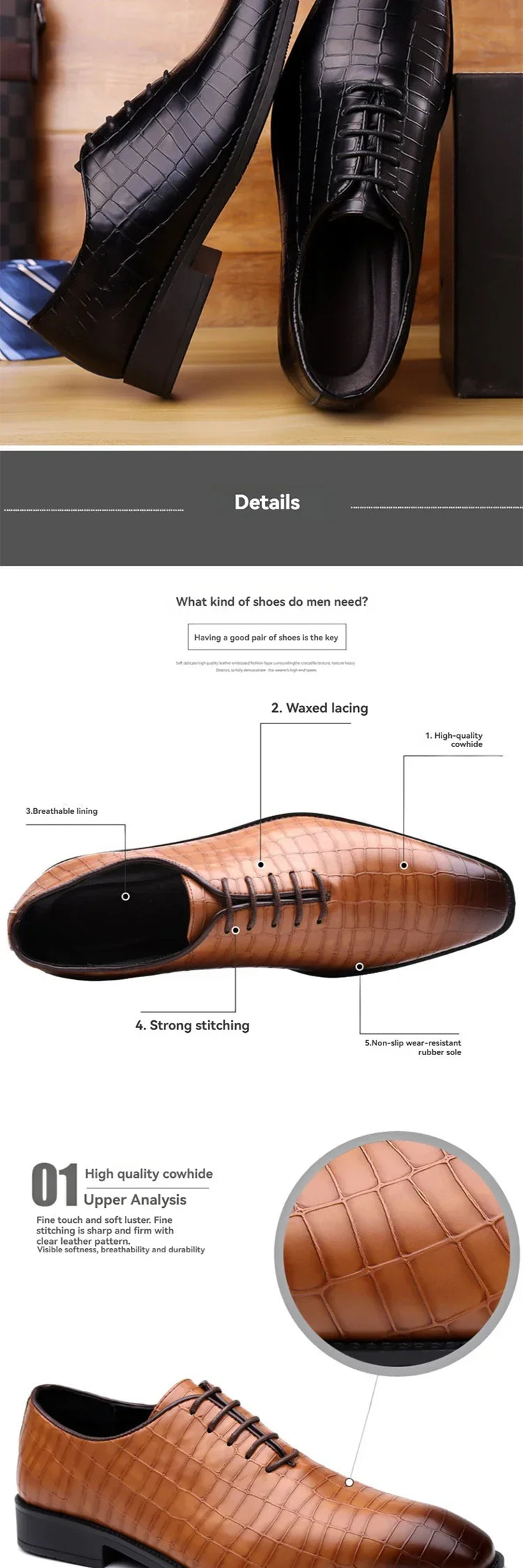 Luxury Men’s Leather Brogue Oxford Shoes – Formal Dress & Office - Evallys.com