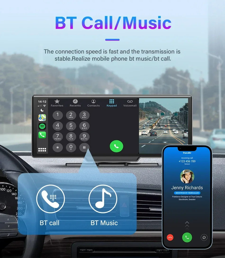 10.26'' Dash Cam 4K Car Mirror Video Player Wireless Carplay Android Auto GPS Car Monitor Multimedia Rearview Camera Dashboard - Evallys.com