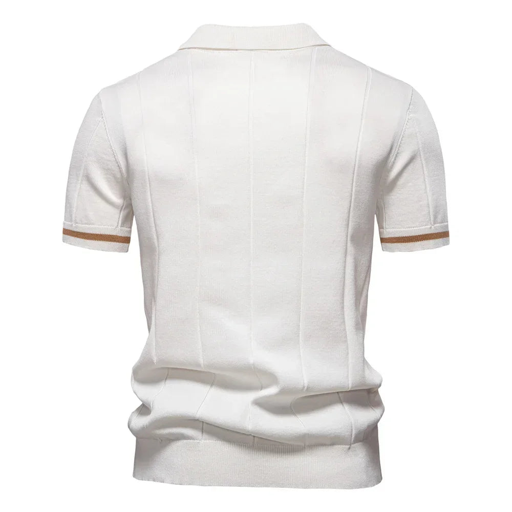 AIOPESON Men's Solid Color Sport Zipper Polo Shirt Athletic Social Polo Shirts for Men Office Slim Fit Polo - Evallys.com