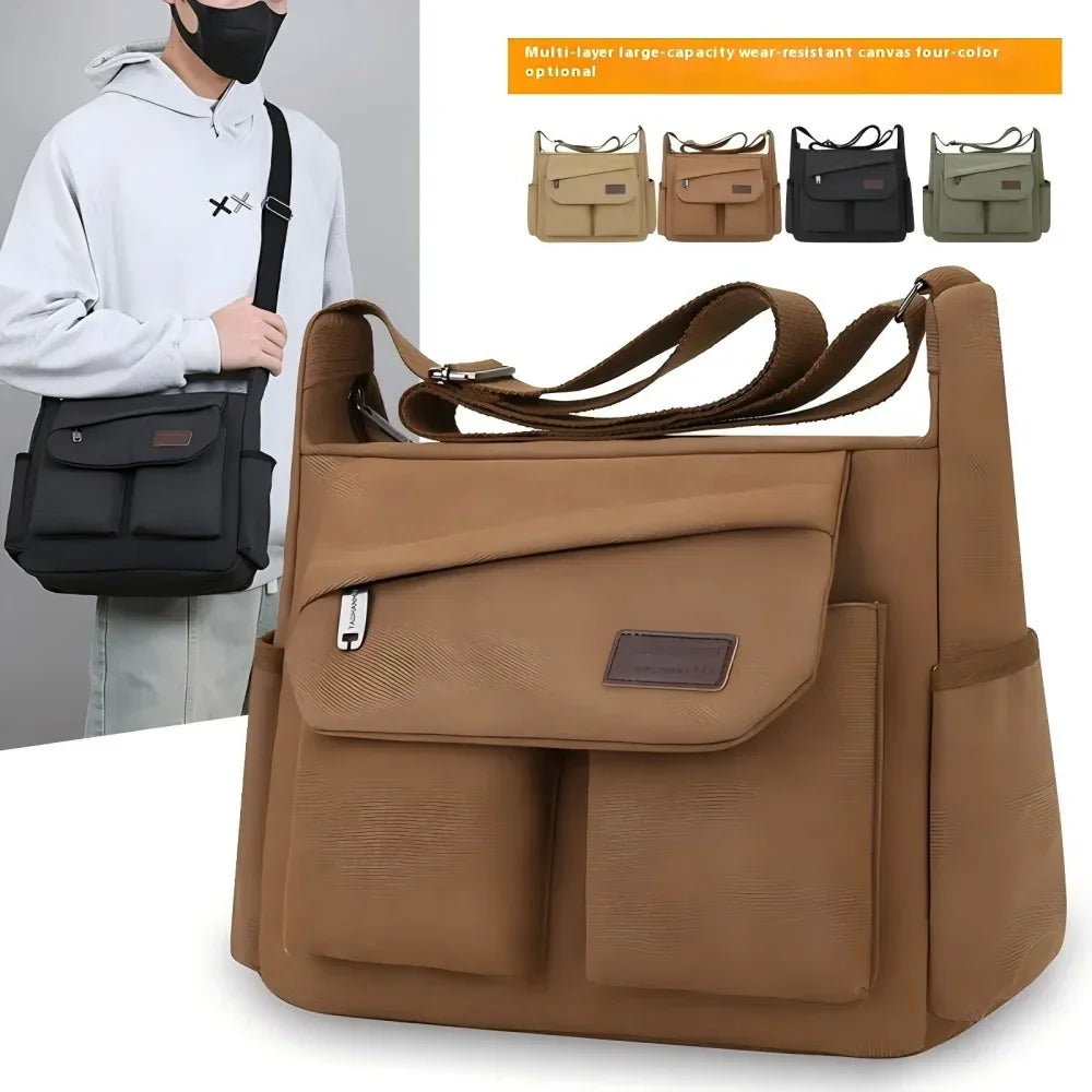 Men’s Canvas Messenger Bag – Multi-Pocket Travel Shoulder Satchel - Evallys.com