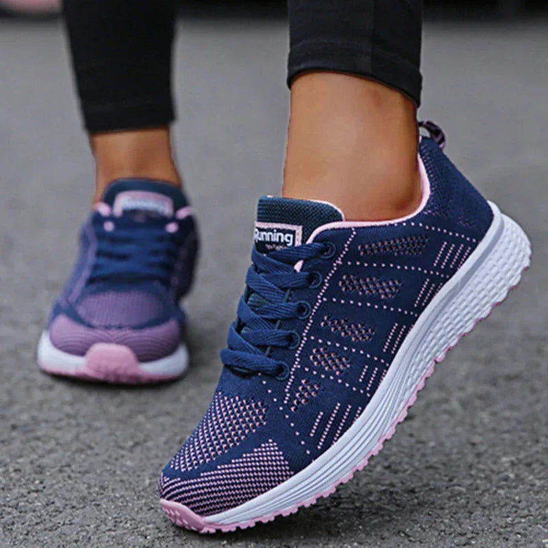 Women's Sneakers Breathable 2025 New Fashion Flat Outdoor Woman Vulcanize Shoes Mesh Fabric Lace Up Ladies Shoes Female Footwear - Evallys.com