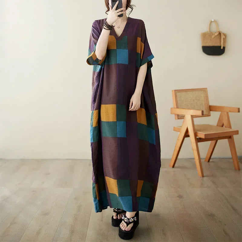 Vintage Cotton Summer Maxi Dress – Harajuku Floral Beachwear - Evallys.com