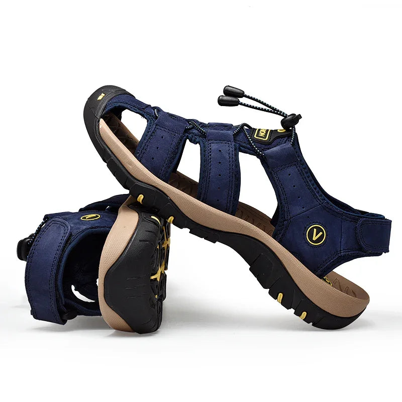 Men’s Genuine Leather Summer Sandals – Casual Outdoor Beach Shoes - Evallys.com
