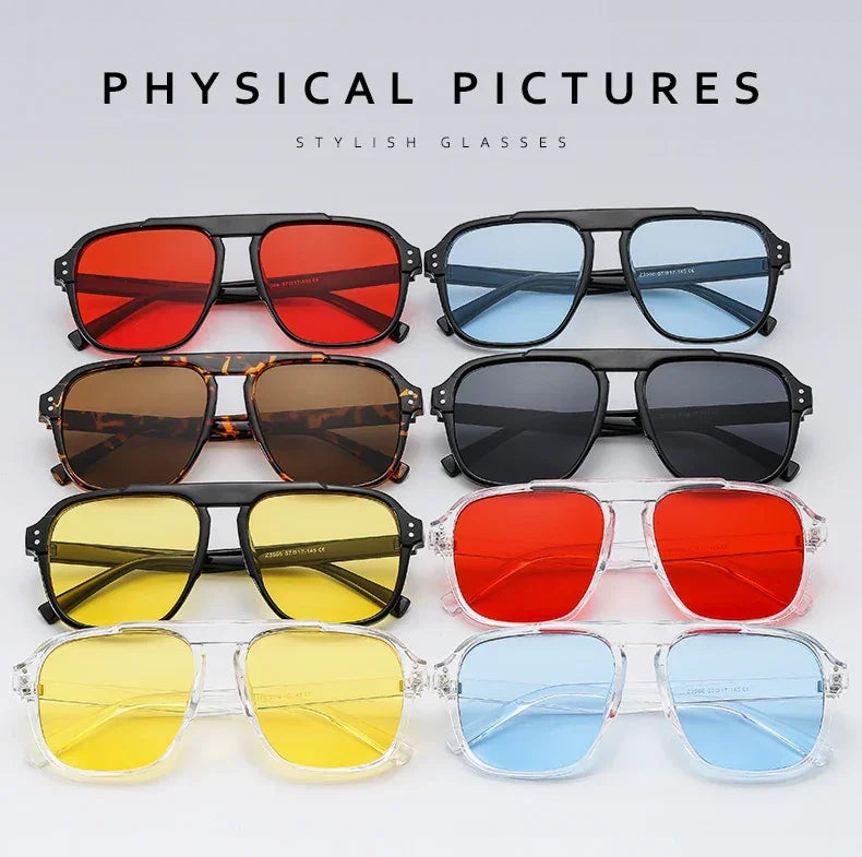 SORVINO Oversized Red Square Rivets Sunglasses Fashion Women Vintage Brand Designer Men Trendy Yellow Sun Glasses Shades UV400 - Evallys.com