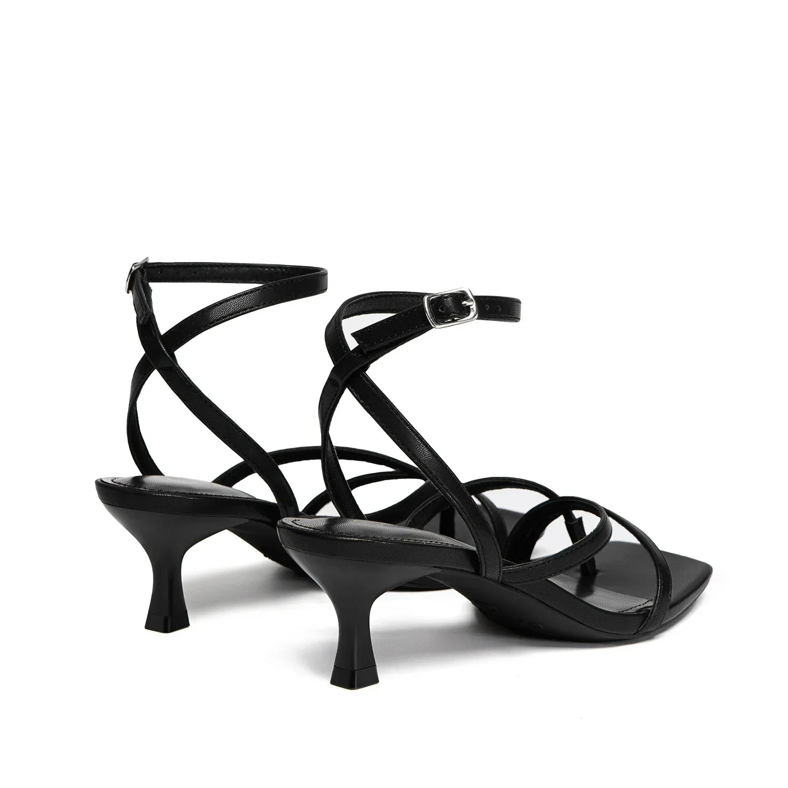 Women's Strappy Kitten Heels Square Toe Flip Flops Low Heels Ankle Strap Party Dress Thong Heeled Sandals - Evallys.com