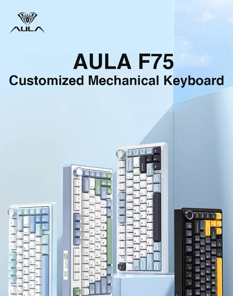 AULA F75 2.4G Wireless/Bluetooth/Wired Gaming Mechanical Keyboard RGB Customized 75% Layout Cherry Profile Gasket Structure - Evallys.com